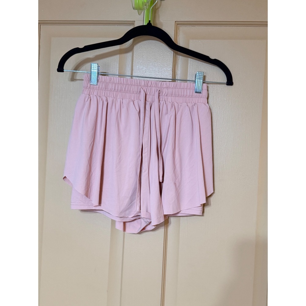 Revival Pink Layered Flowy Athletic Shorts Smocked Waist Drawstring Womens Small